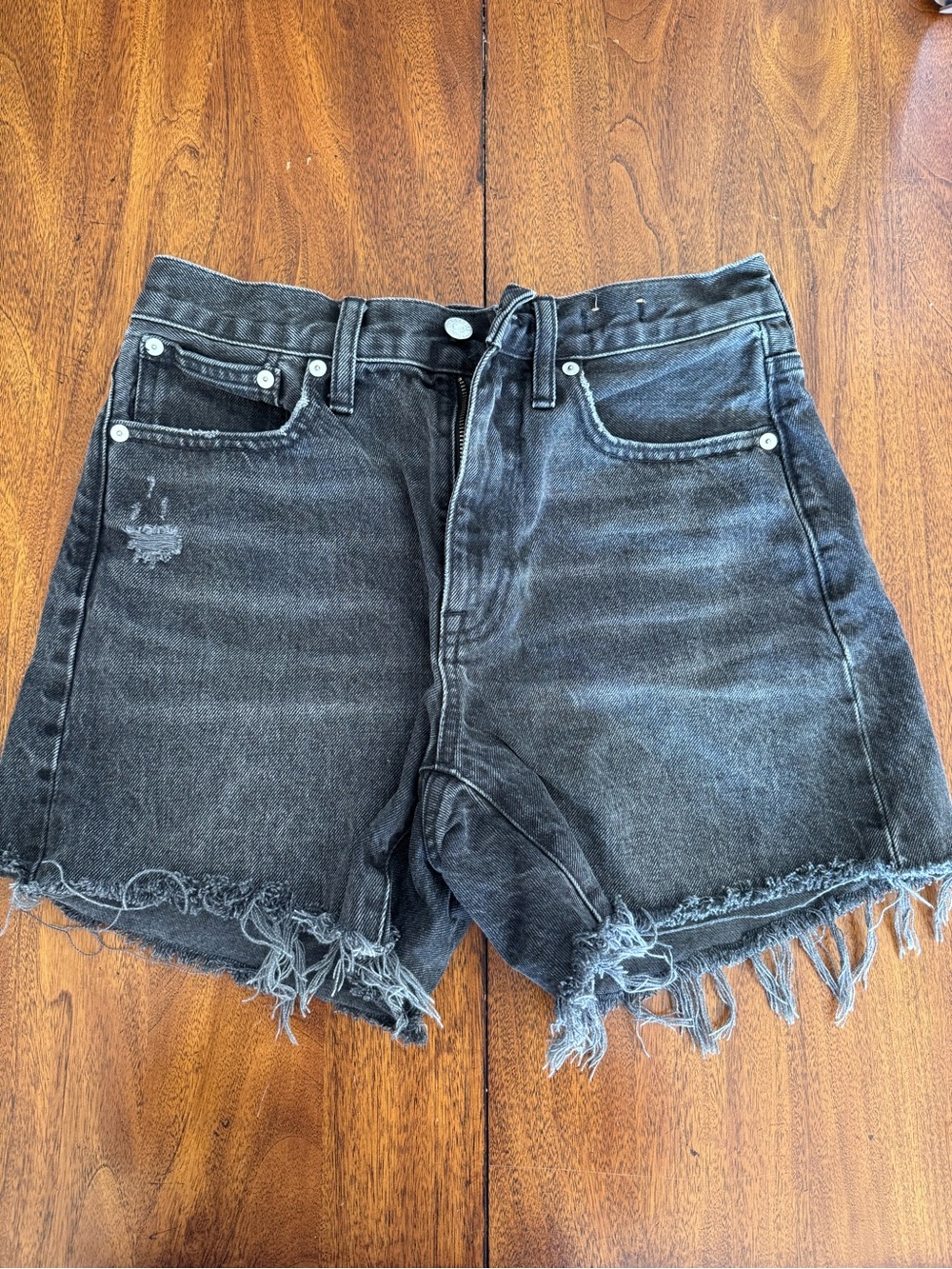 Madewell High-Waist Black Frayed Hem Denim Shorts 25